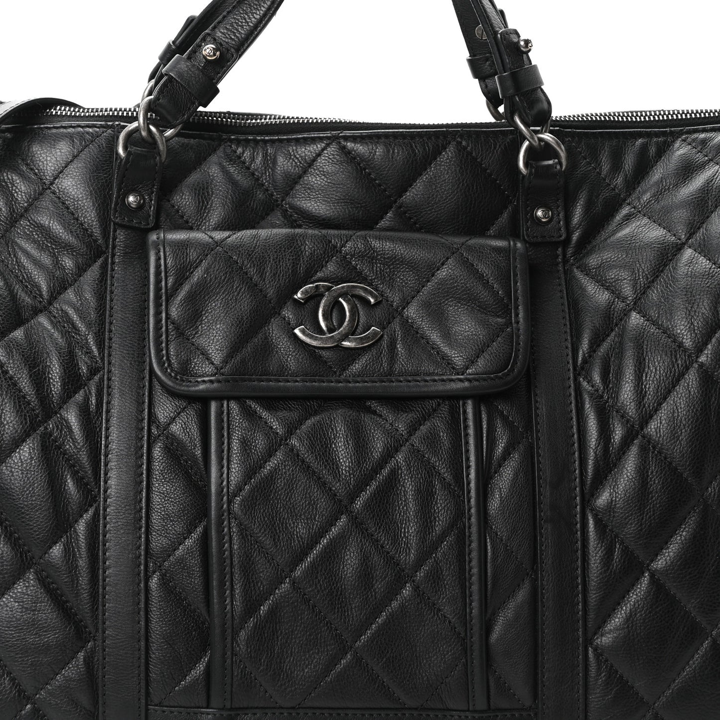 Calfskin Quilted Casual Riviera Bowling Bag Black