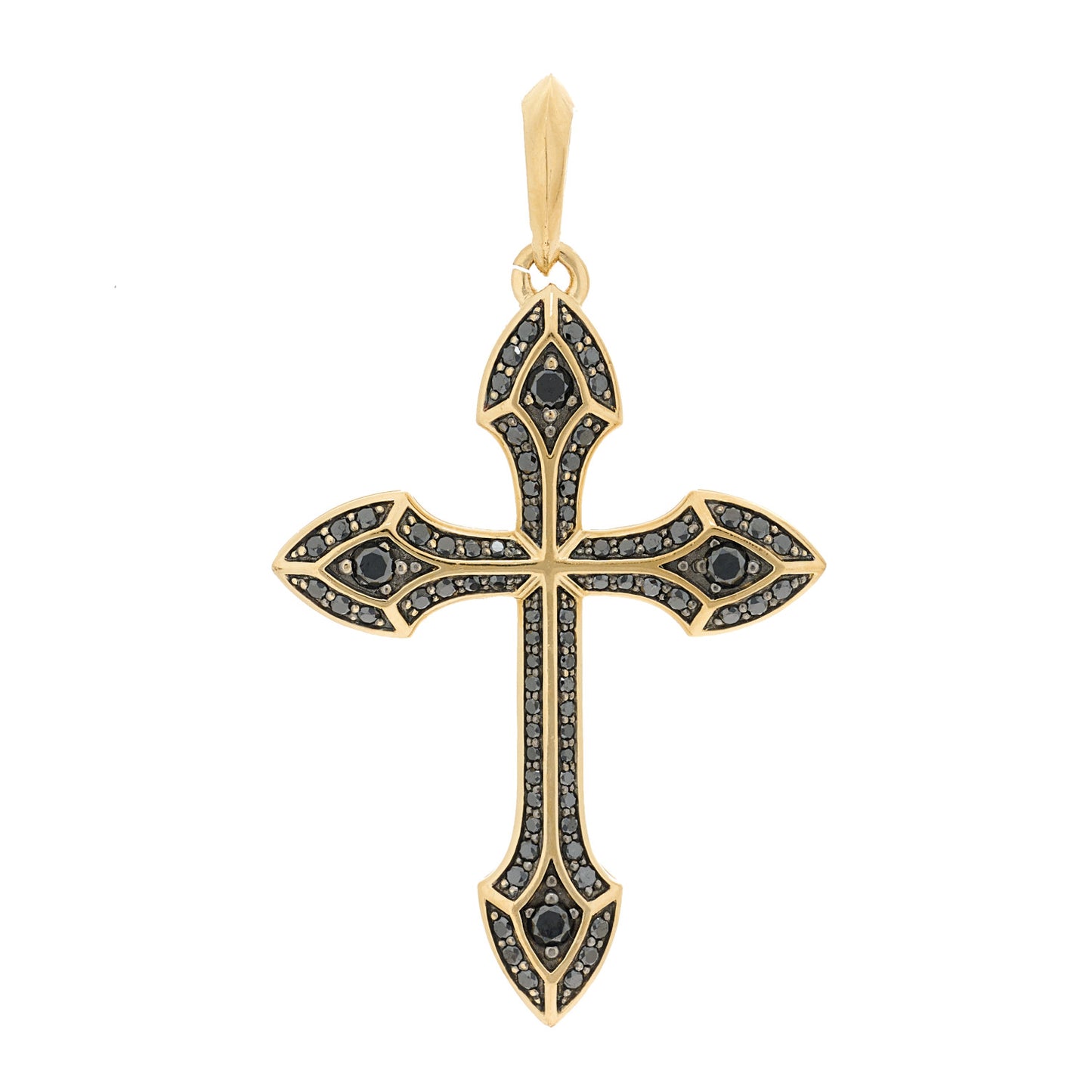18K Yellow Gold Black Diamond Amulets Gothic Cross Pendant