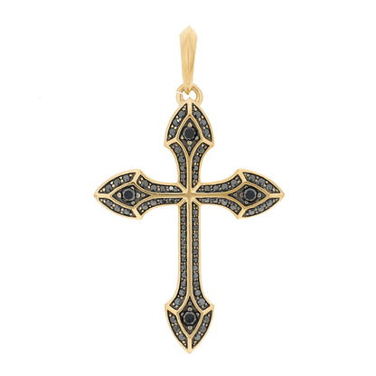 David Yurman 18K Yellow Gold Black Diamond Amulets Gothic Cross Pendant 1 of 5