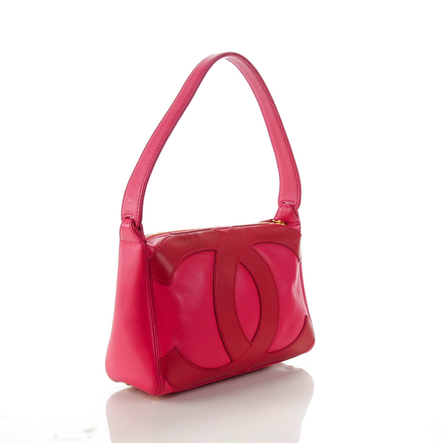 Chanel Lambskin Small CC Stitched Shoulder Bag Red Pink 3 of 7