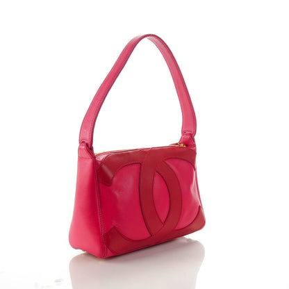Chanel Lambskin Small CC Stitched Shoulder Bag Red Pink 3 of 7