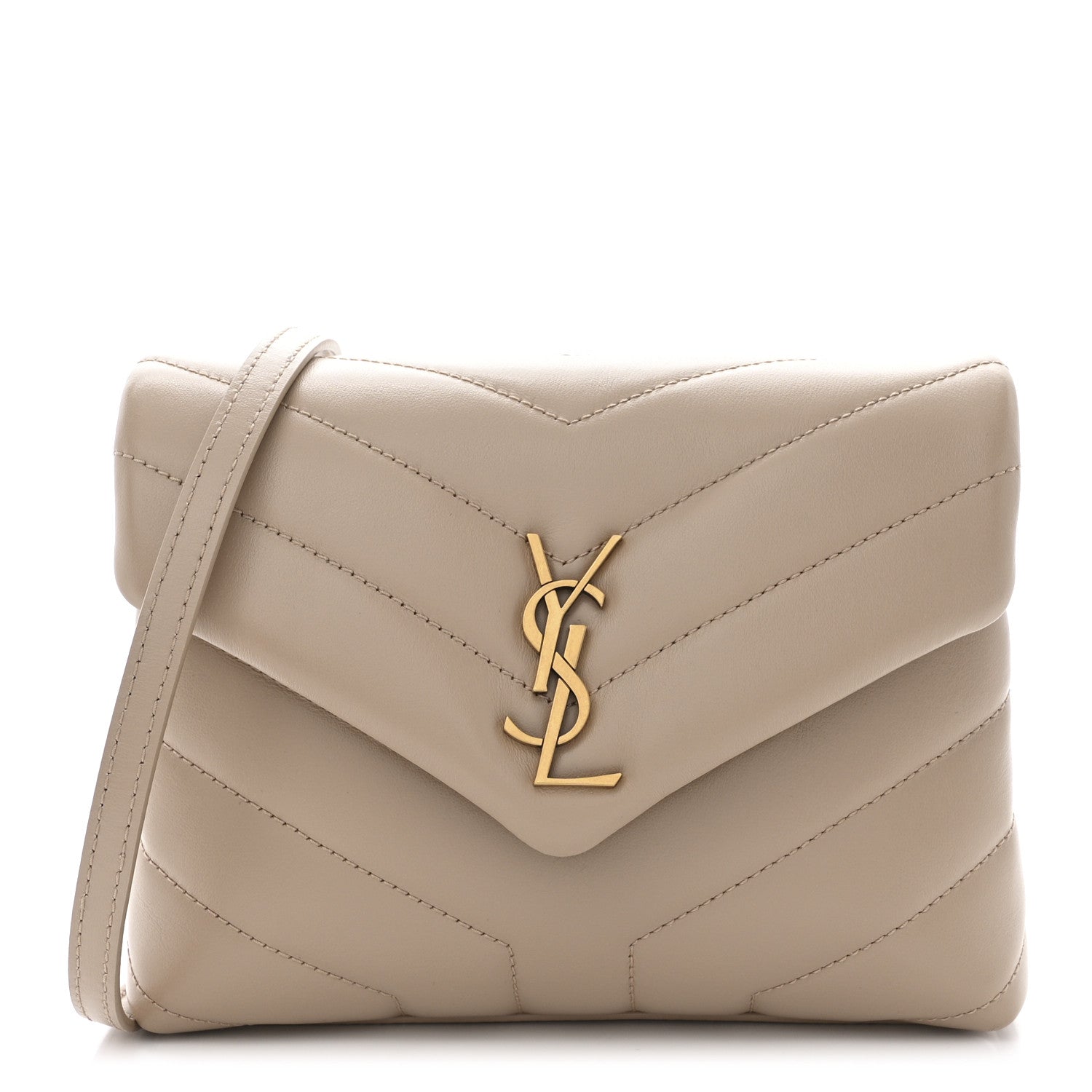 Saint Laurent Calfskin Y Quilted Monogram Toy Loulou Crossbody Bag Dark Beige 1 of 13