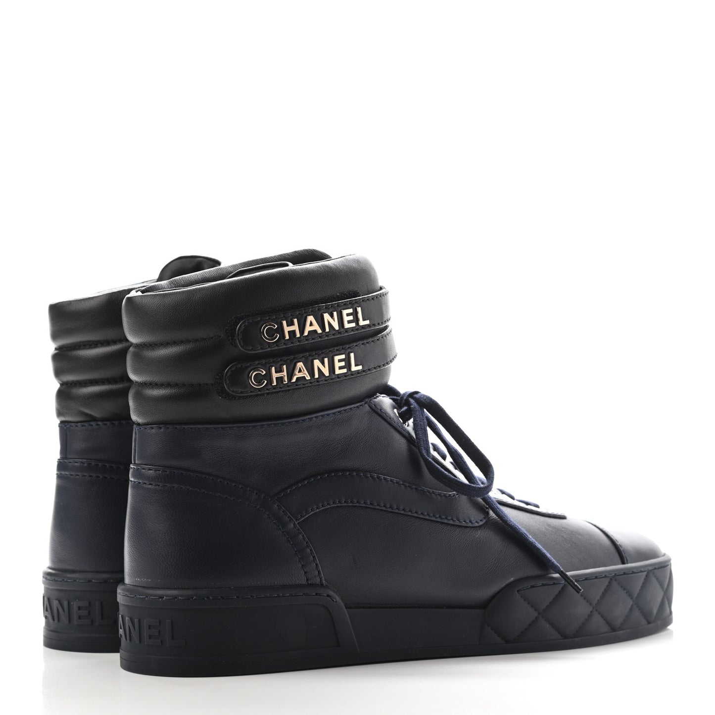 Lambskin Logo High Top Sneakers 42 Navy Black