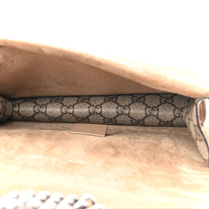 Gucci GG Supreme Monogram Suede Crystal Small Dionysus Shoulder Bag Beige Ebony Taupe 5 of 12