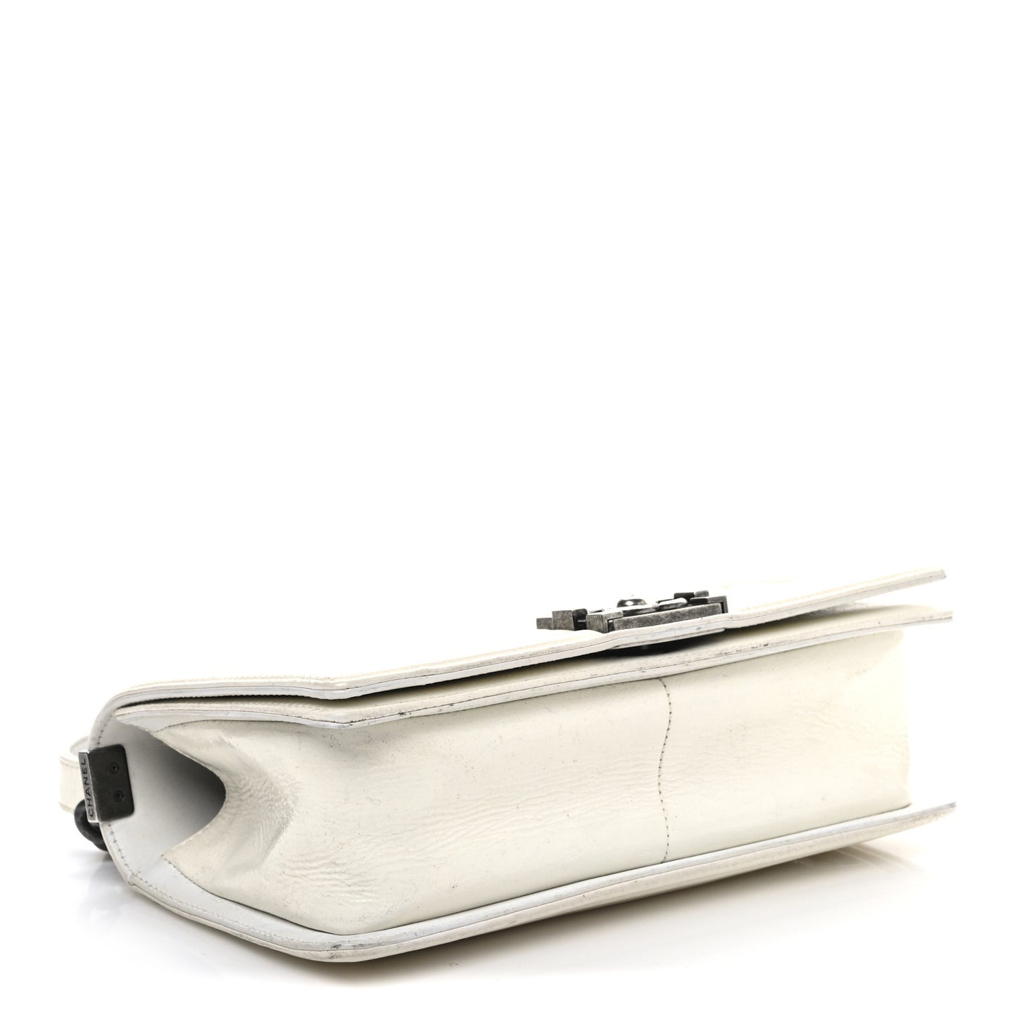 Distressed Patent Quilted Medium Boy Flap White