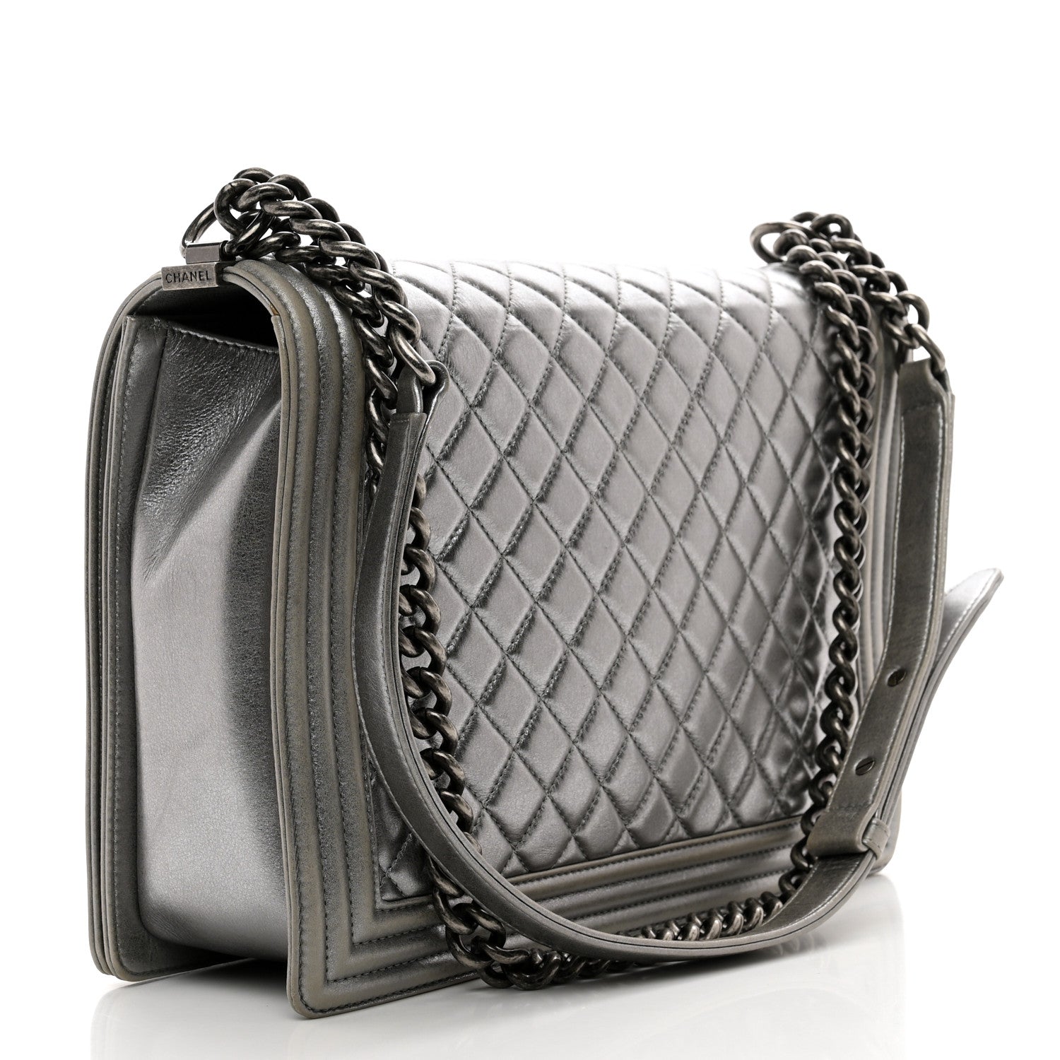 Chanel Metallic Calfskin Quilted Large Boy Flap Silver 3 of 12