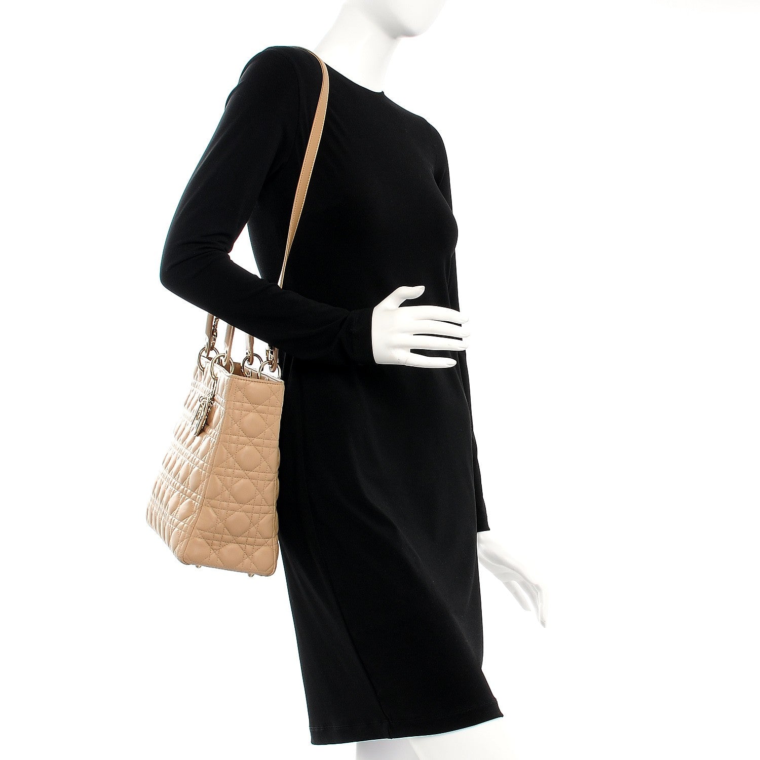 Christian Dior Lambskin Cannage Large Lady Dior Beige 2 of 14