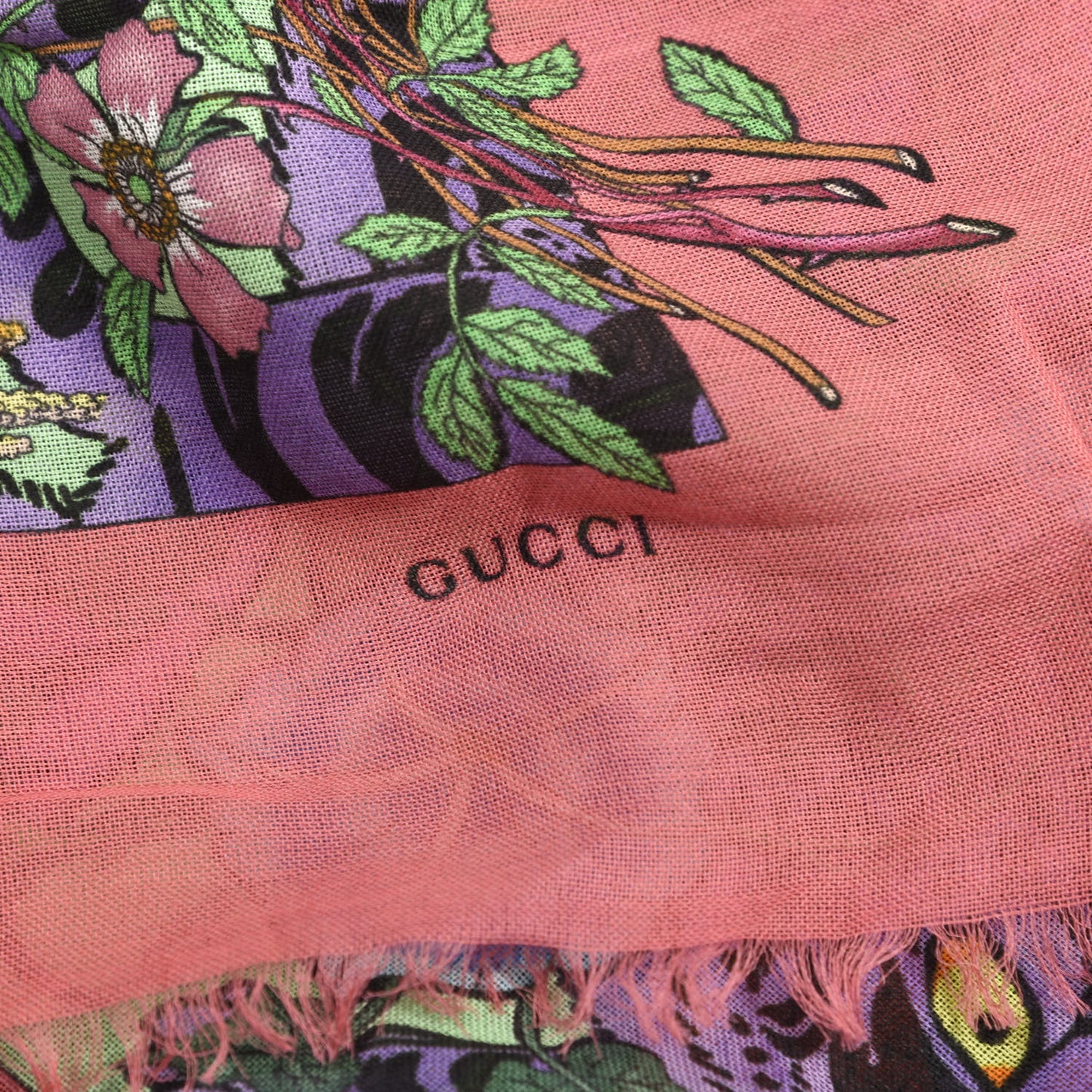 Cotton Flora Tiger Square Shawl Aqua Pink