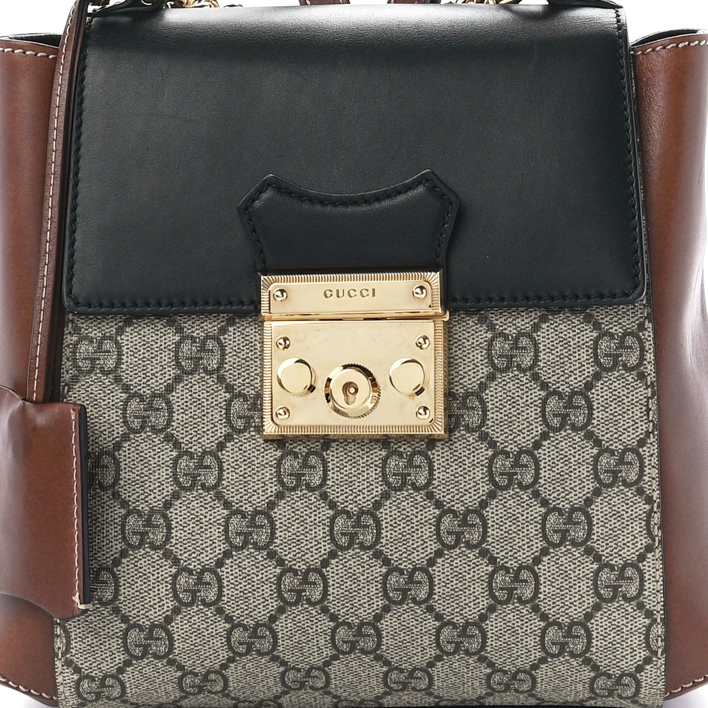 GG Supreme Monogram Calfskin Padlock Backpack Beige Cuir Black