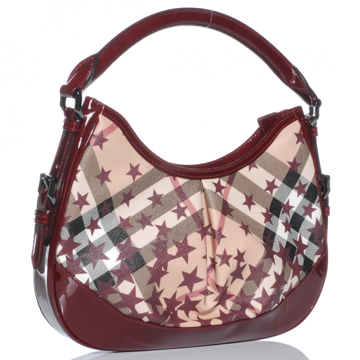 Burberry Patent Supernova Check Stars Small Hernville Hobo Berry Red 3 of 10
