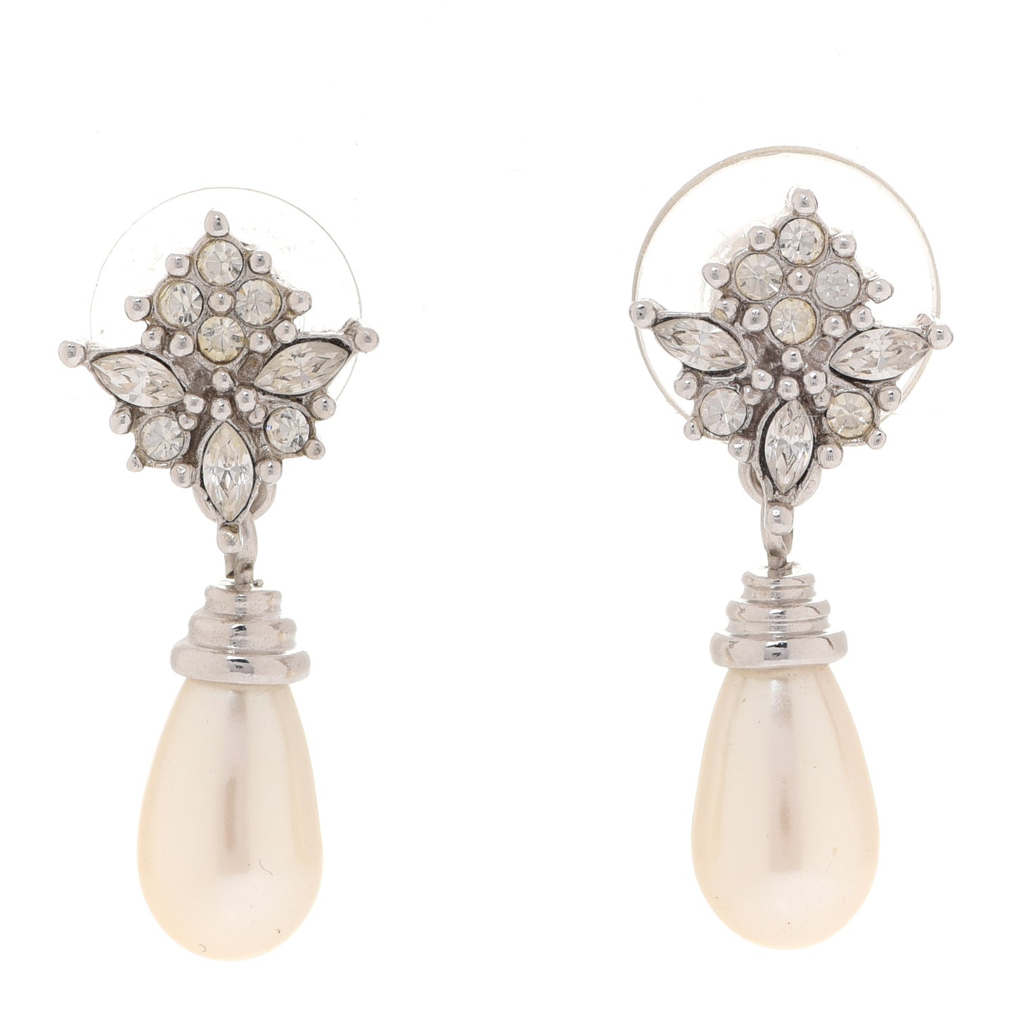 Pearl Crystal Drop Earrings Gold