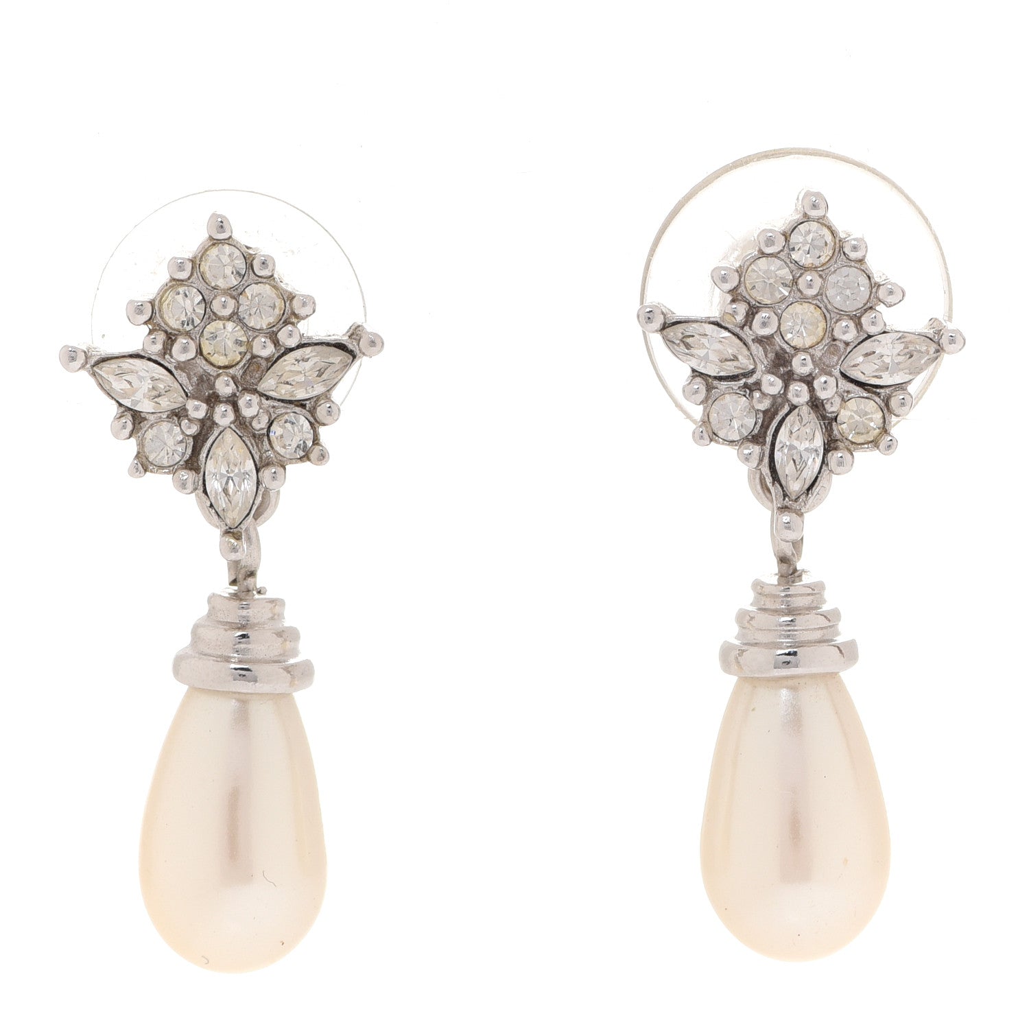 Christian Dior Pearl Crystal Drop Earrings Gold 1 of 4