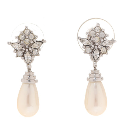 Christian Dior Pearl Crystal Drop Earrings Gold 1 of 4