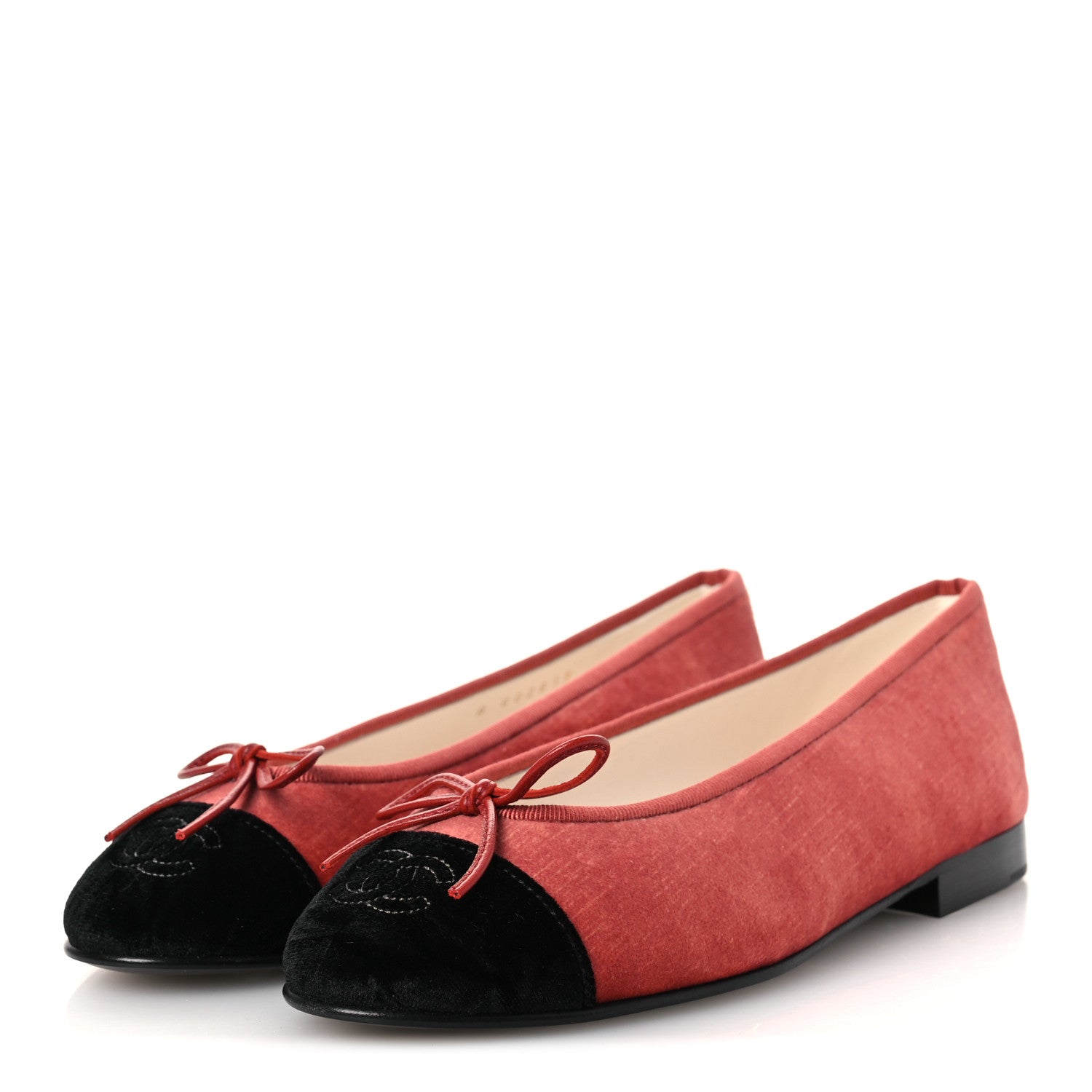 Chanel Velvet Cap Toe CC Ballerina Flats 36.5 Dark Pink Black 4 of 11