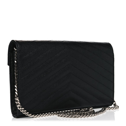 Saint Laurent Grain De Poudre Matelasse Chevron Monogram Chain Wallet Black 2 of 12
