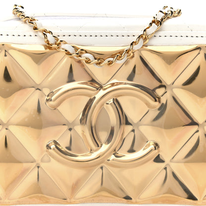Chanel Lambskin Quilted Golden Plate Clutch With Chain White 7 of 10
