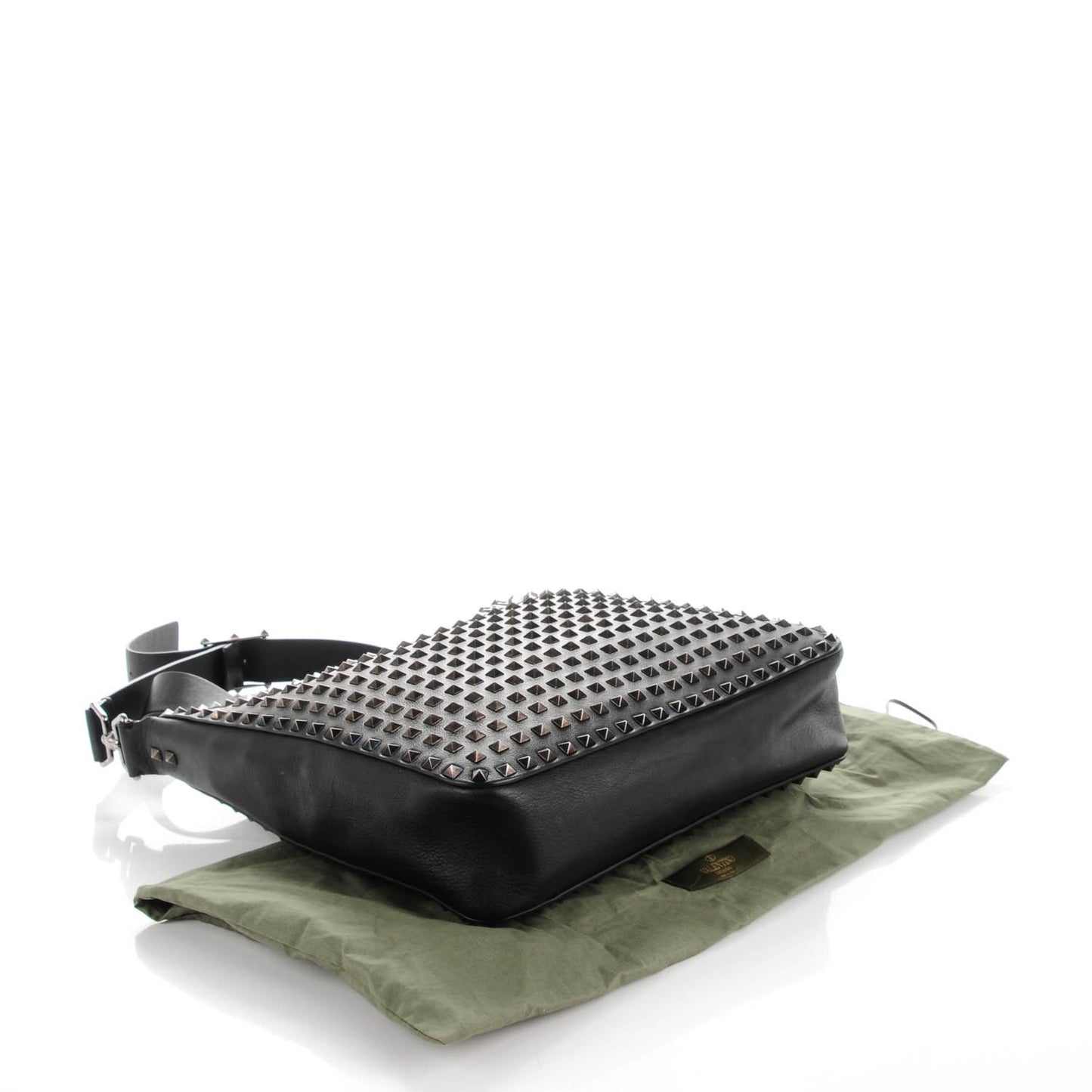 Calfskin Large Rockstud All Over Flip-Lock Messenger Bag Black