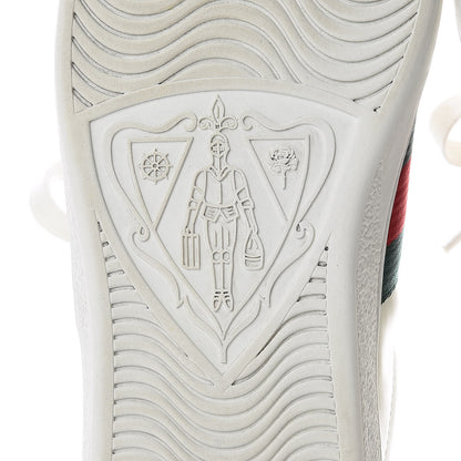 Gucci Miro Soft Calfskin Laminated Ayers Web Bee Embroidered Mens Ace Sneakers 9 White Red Flame Green 8 of 12