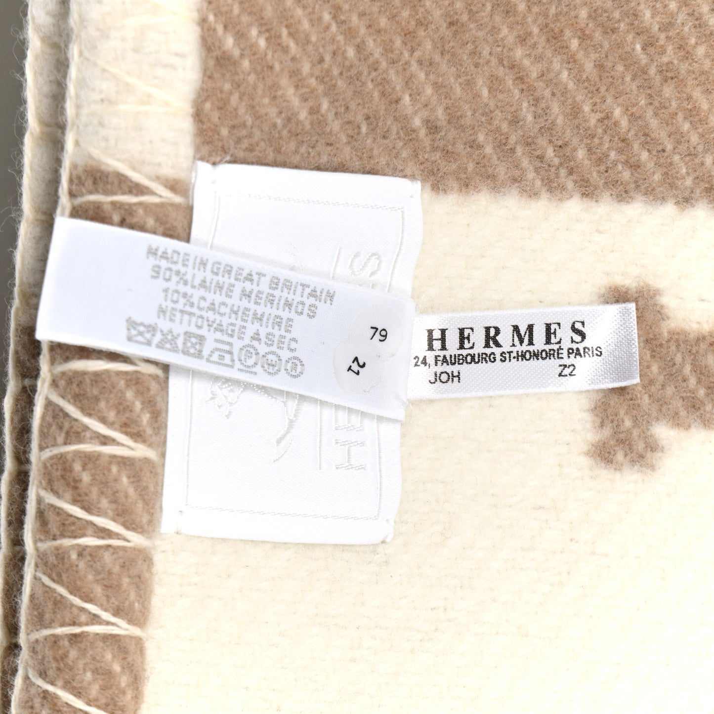 Wool Cashmere Avalon Baby Blanket Noisette Moyen White