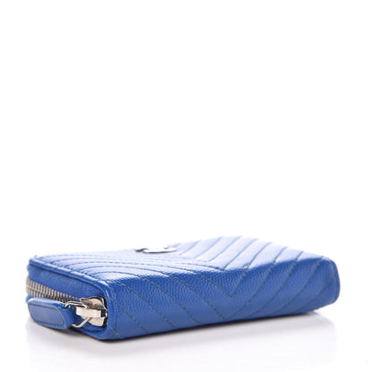 Chanel Caviar Chevron Quilted Zip Around Coin Purse Blue 4 of 7