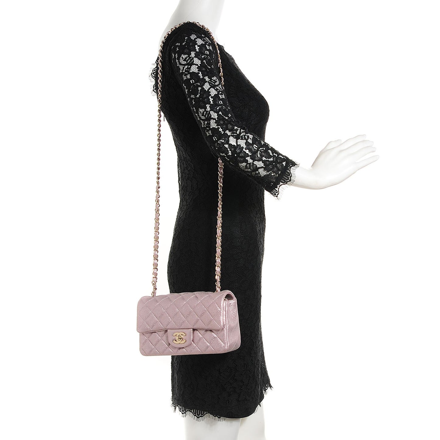 Metallic Goatskin Quilted Mini Rectangular Flap Pink