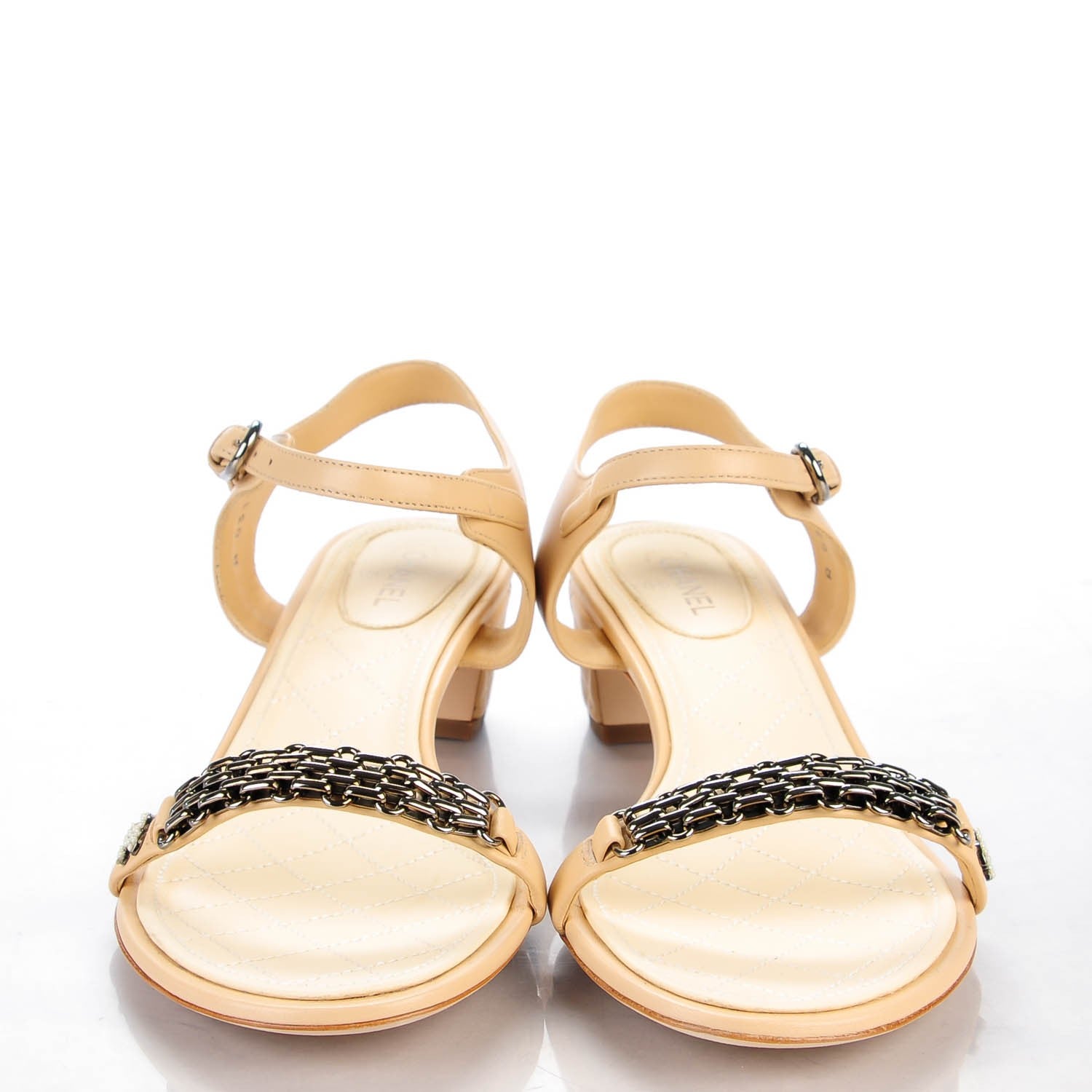 Chanel Lambskin Quilted Reissue Chain Pearl CC Sandals 40 Beige 2 of 9