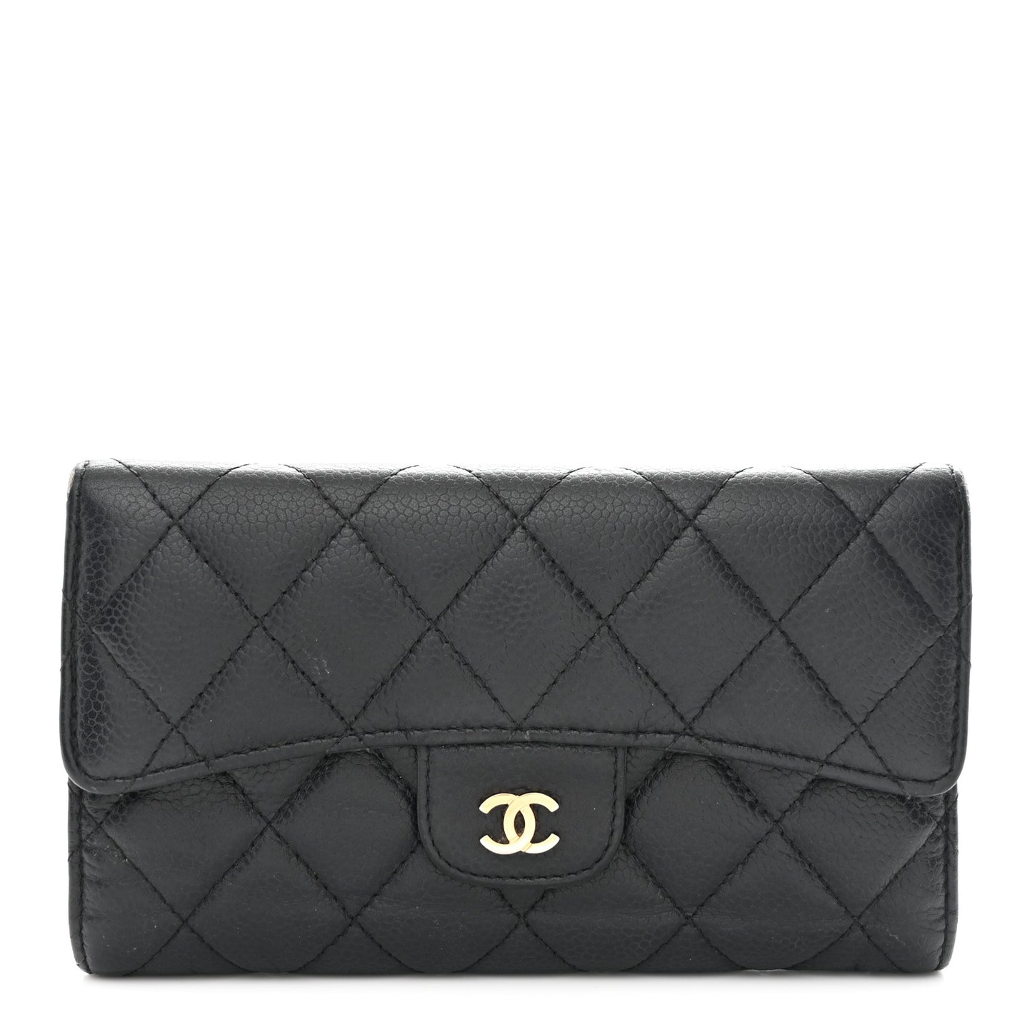Caviar Quilted Long Flap Wallet Black