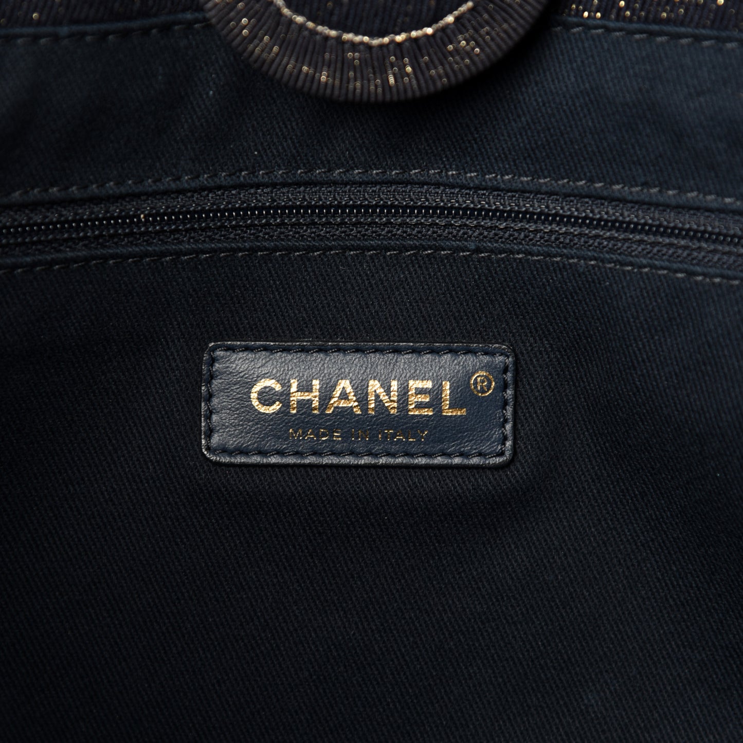 Lurex Canvas Small Deauville Tote Navy Blue Gold