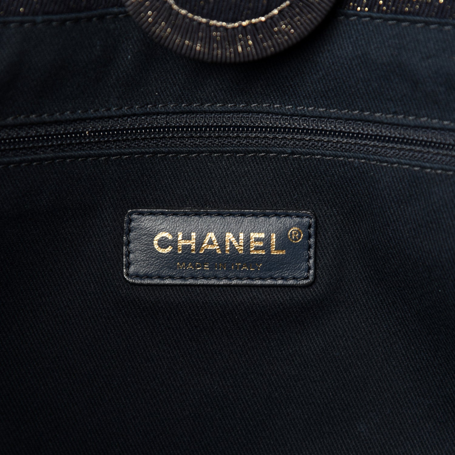 Chanel Lurex Canvas Small Deauville Tote Navy Blue Gold 8 of 11