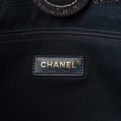 Chanel Lurex Canvas Small Deauville Tote Navy Blue Gold 8 of 11