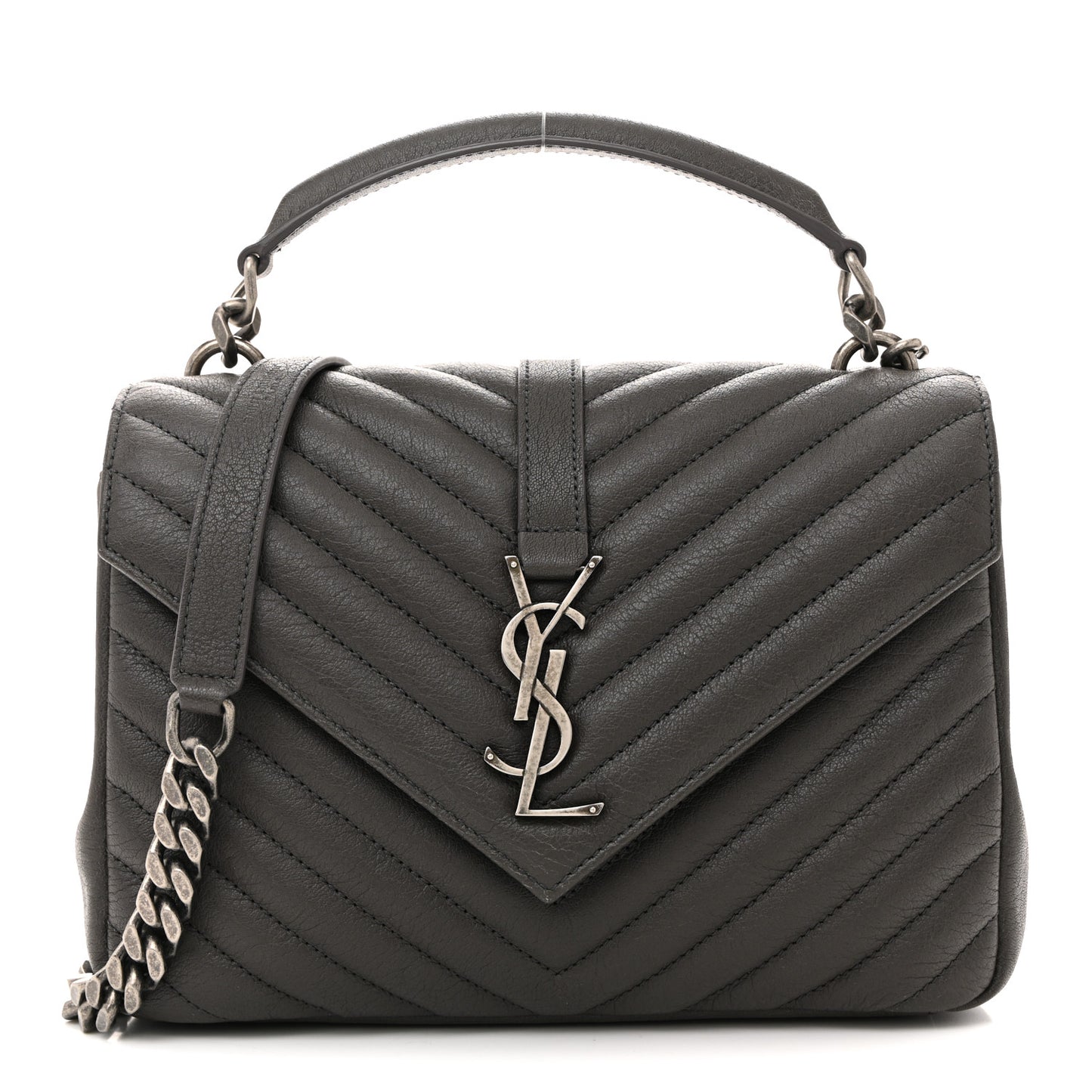 Sheepskin Matelasse Chevron Monogram Medium College Bag Asphalt
