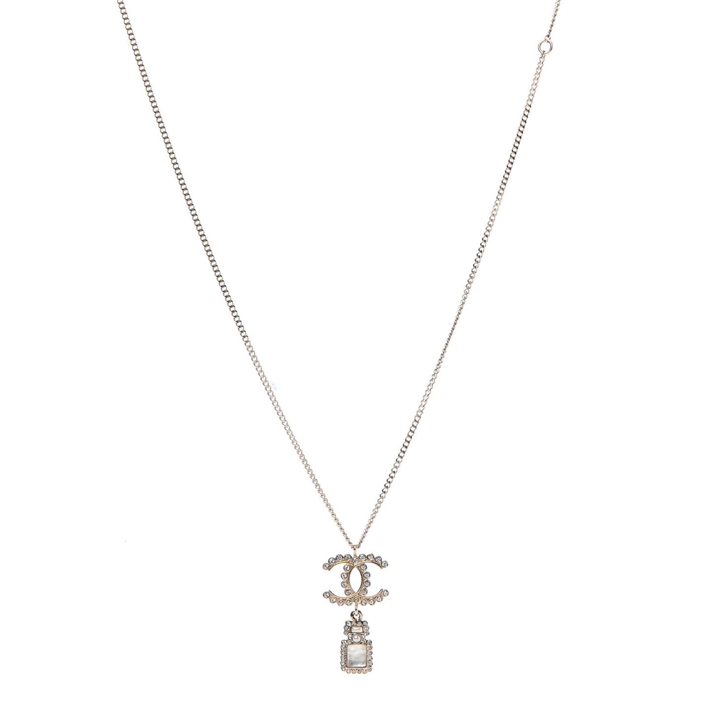 Crystal Pearl CC Necklace Pearly White Gold