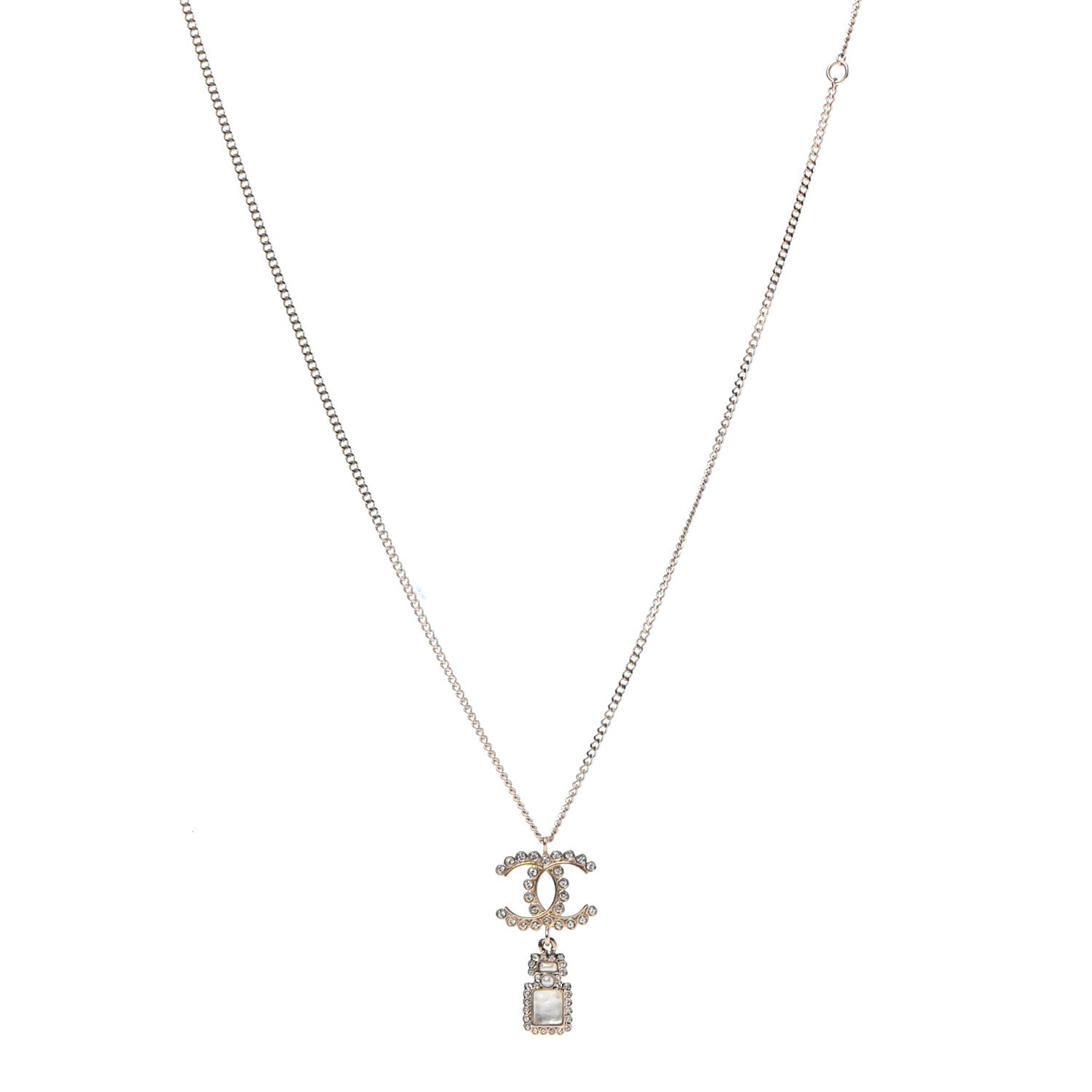 Chanel Crystal Pearl CC Necklace Pearly White Gold 1 of 5