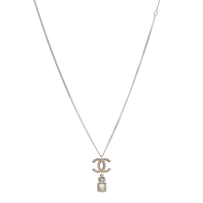 Chanel Crystal Pearl CC Necklace Pearly White Gold 1 of 5