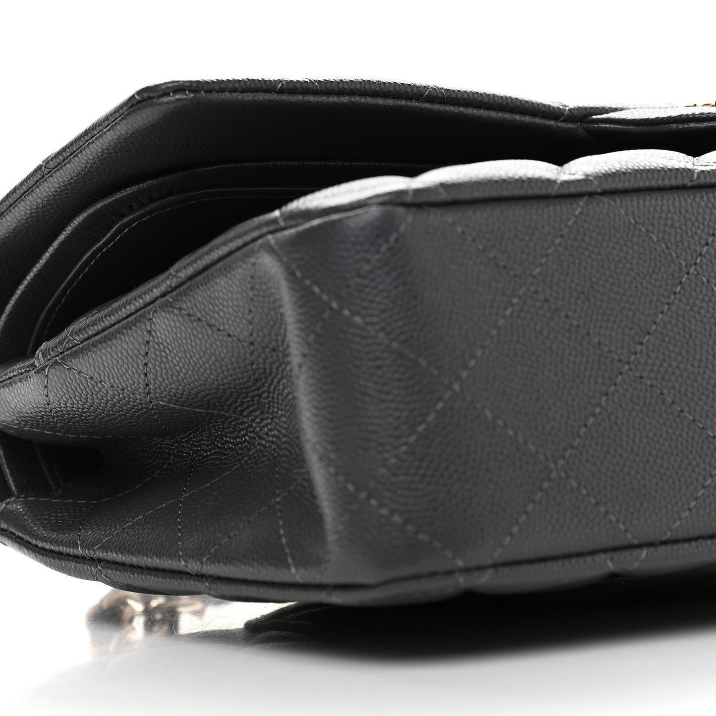 Caviar Quilted Medium Double Flap Dark Grey