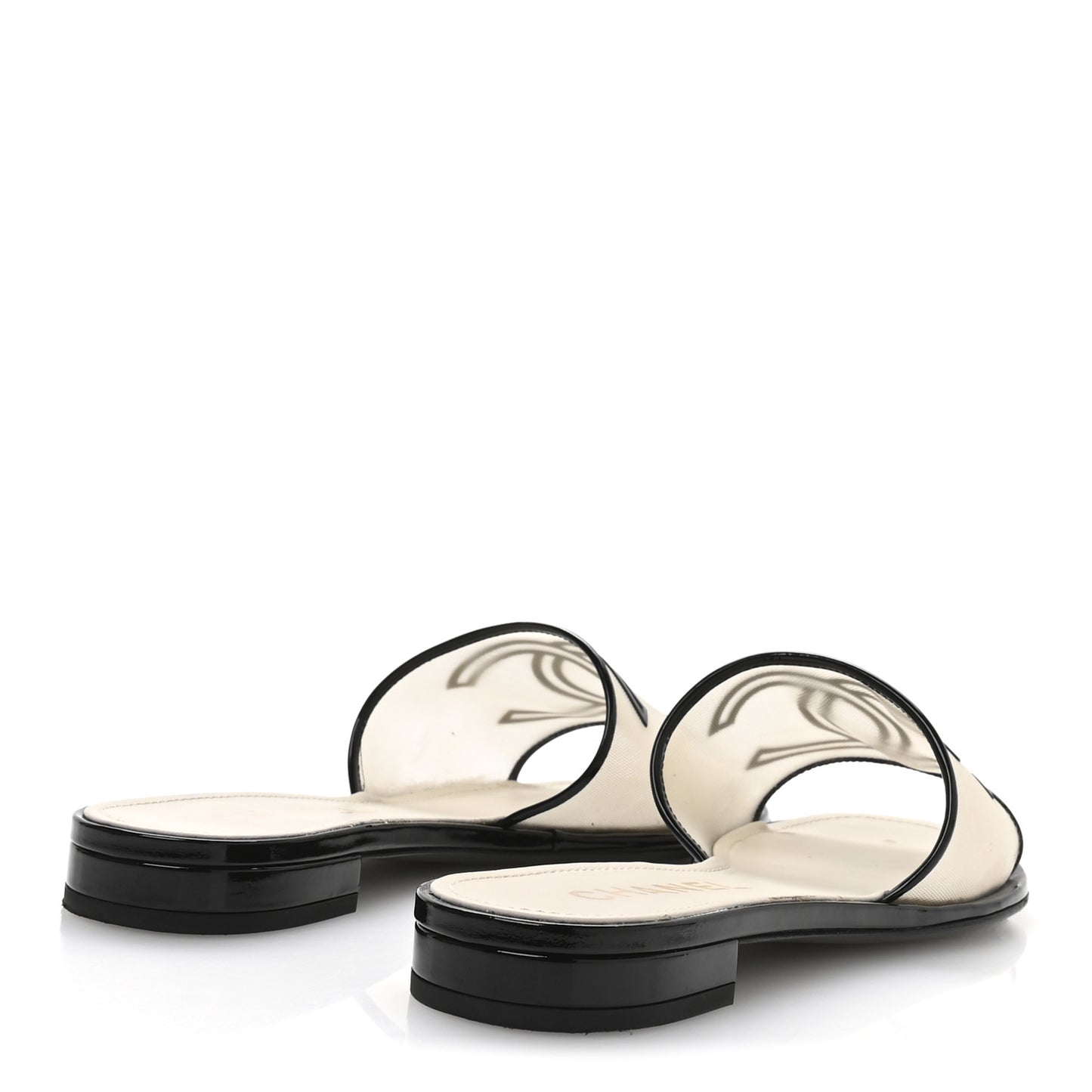 Mesh Patent Calfskin CC Sandal Mule 39.5 Beige Black