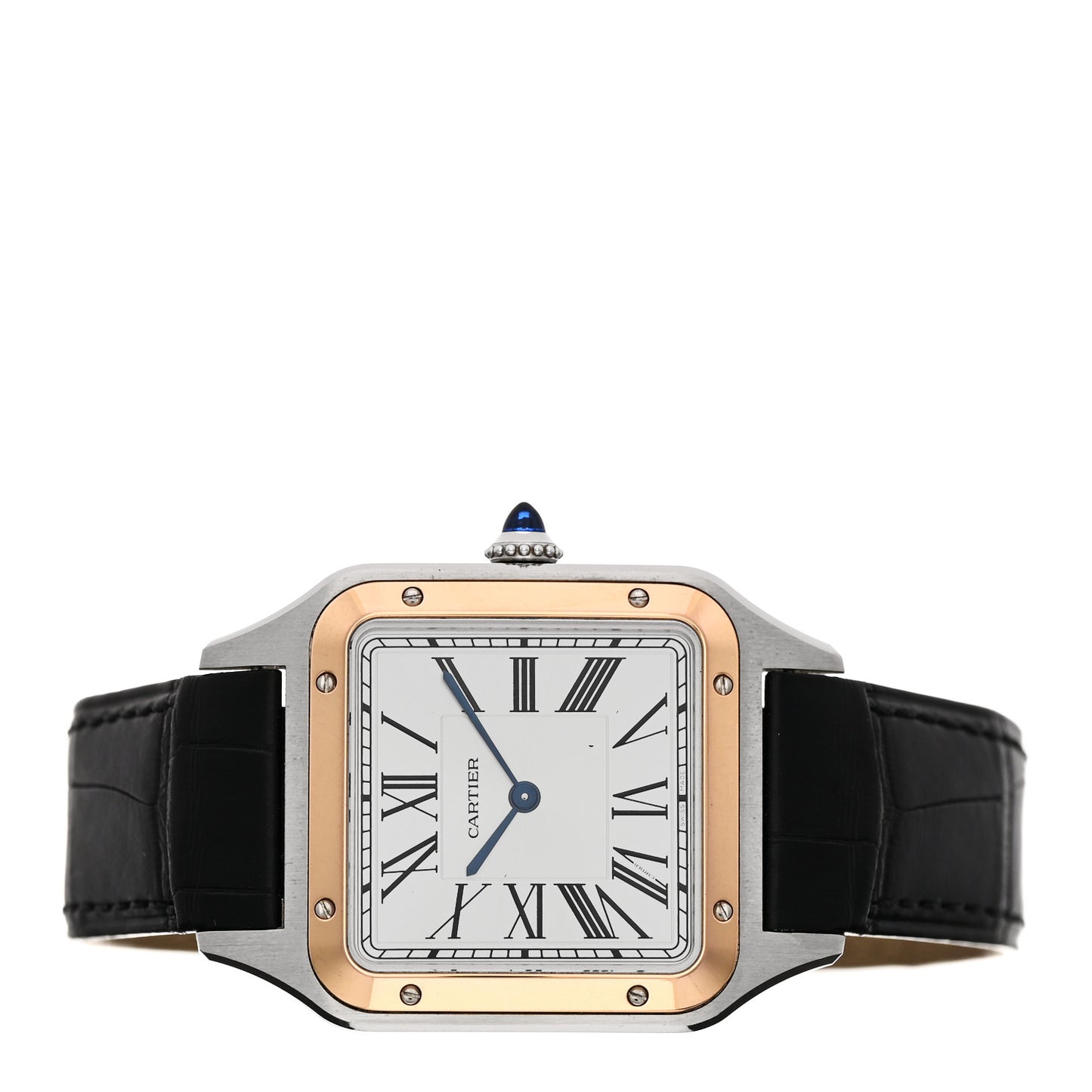 Stainless Steel 18K Pink Gold Alligator 31.4mm Santos Dumont Quartz Watch