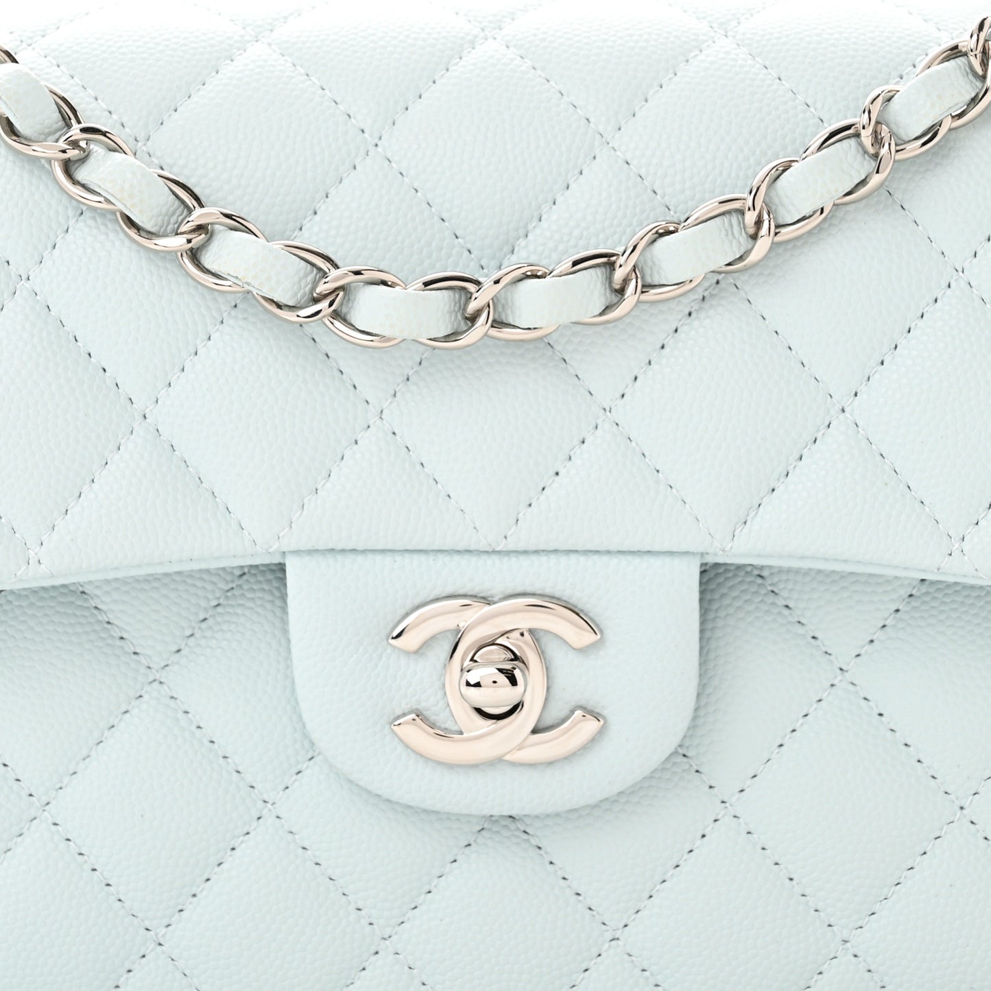Caviar Quilted Small Double Flap Light Blue