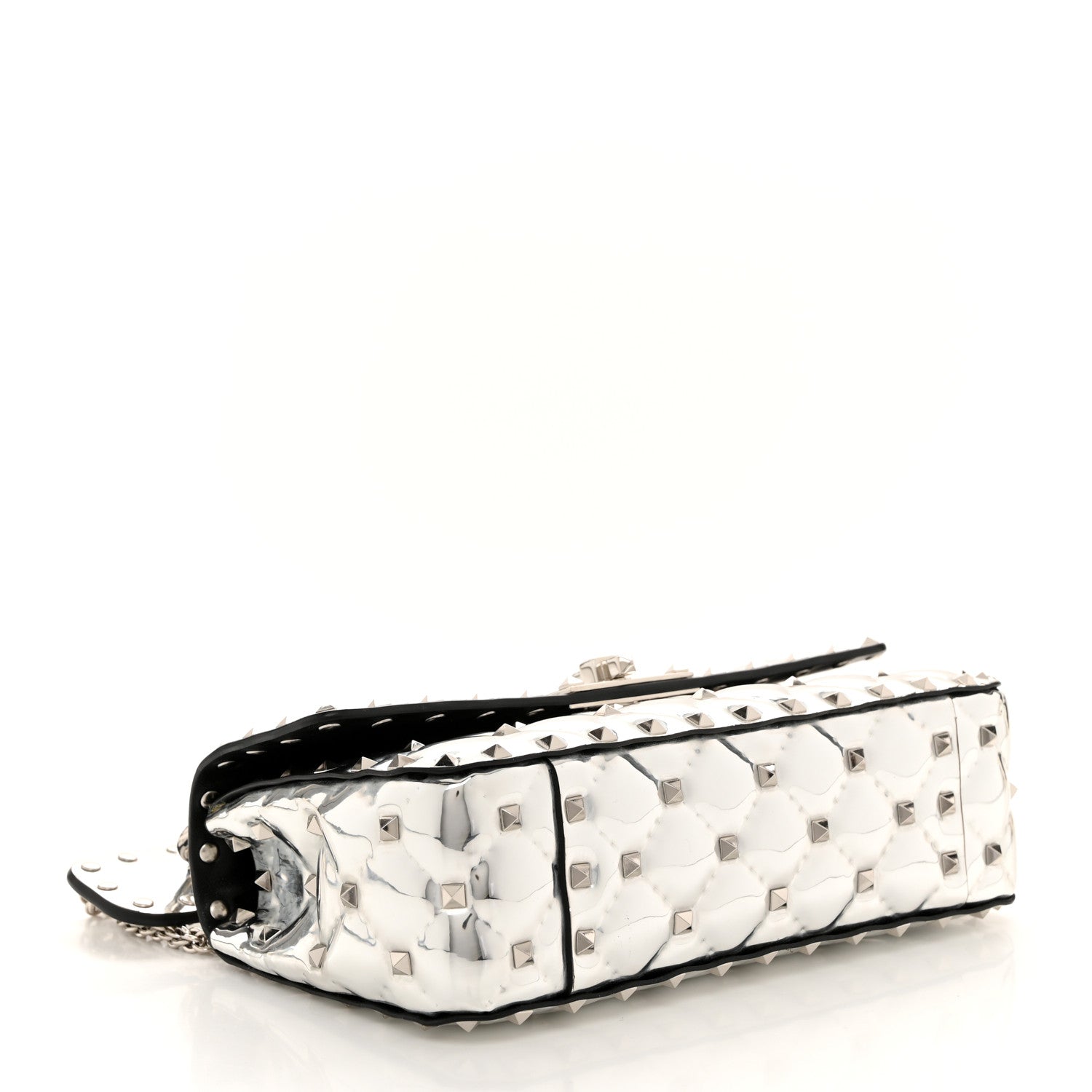 Valentino Garavani Metallic Patent Quilted Small Rockstud Spike Shoulder Bag Silver 4 of 9