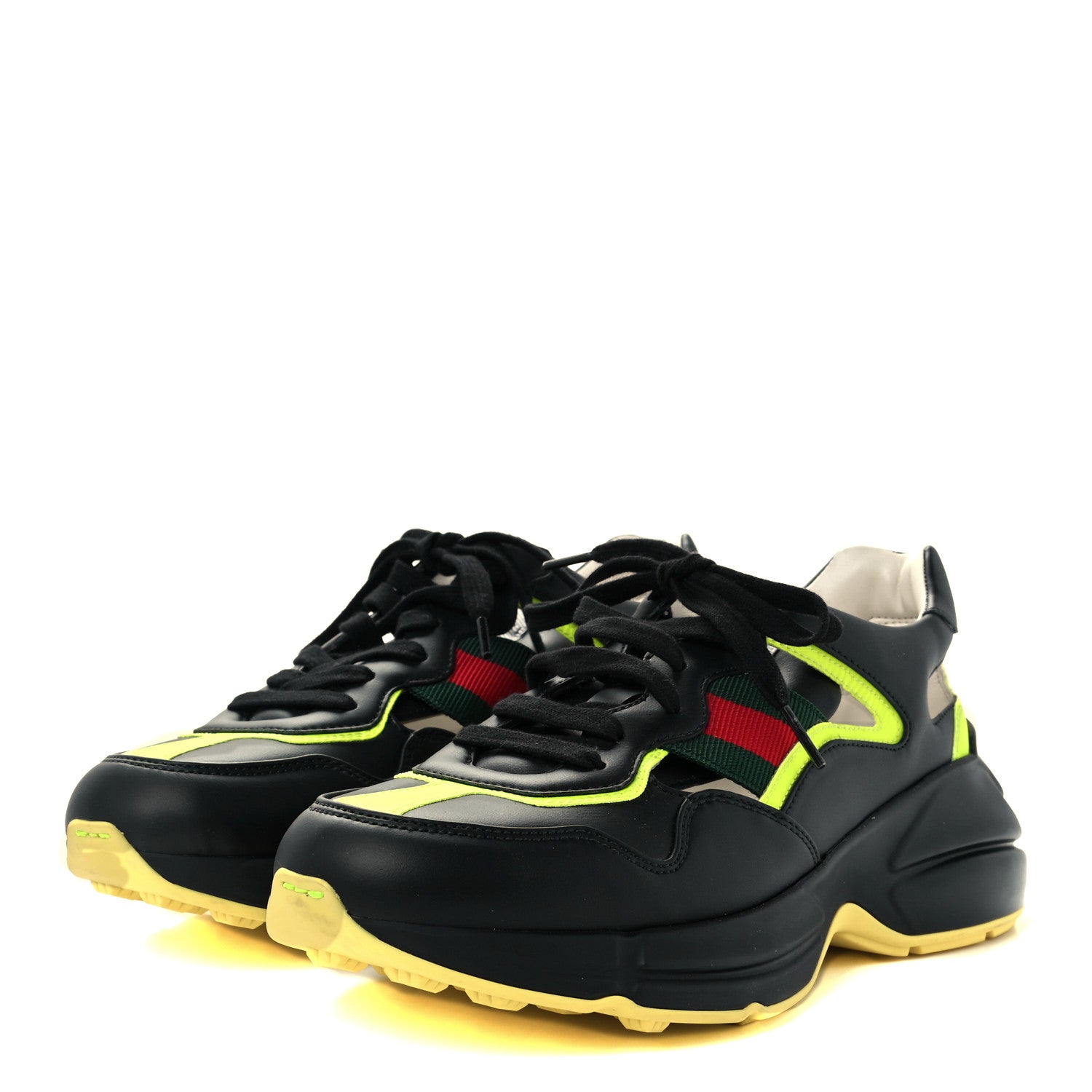 Gucci Demetra Web Mens Rhyton Cut Out Sneakers 6 Black Yellow Fluo 2 of 10