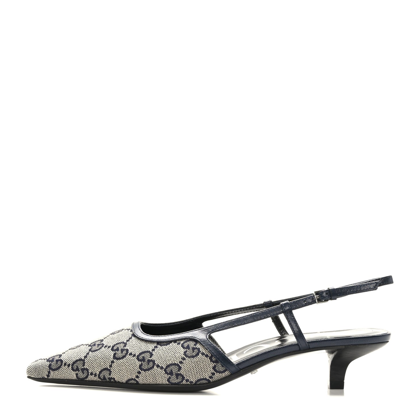 GG Monogram Malaga Kid Square G 75mm Slingback Pumps 37 Beige Blue