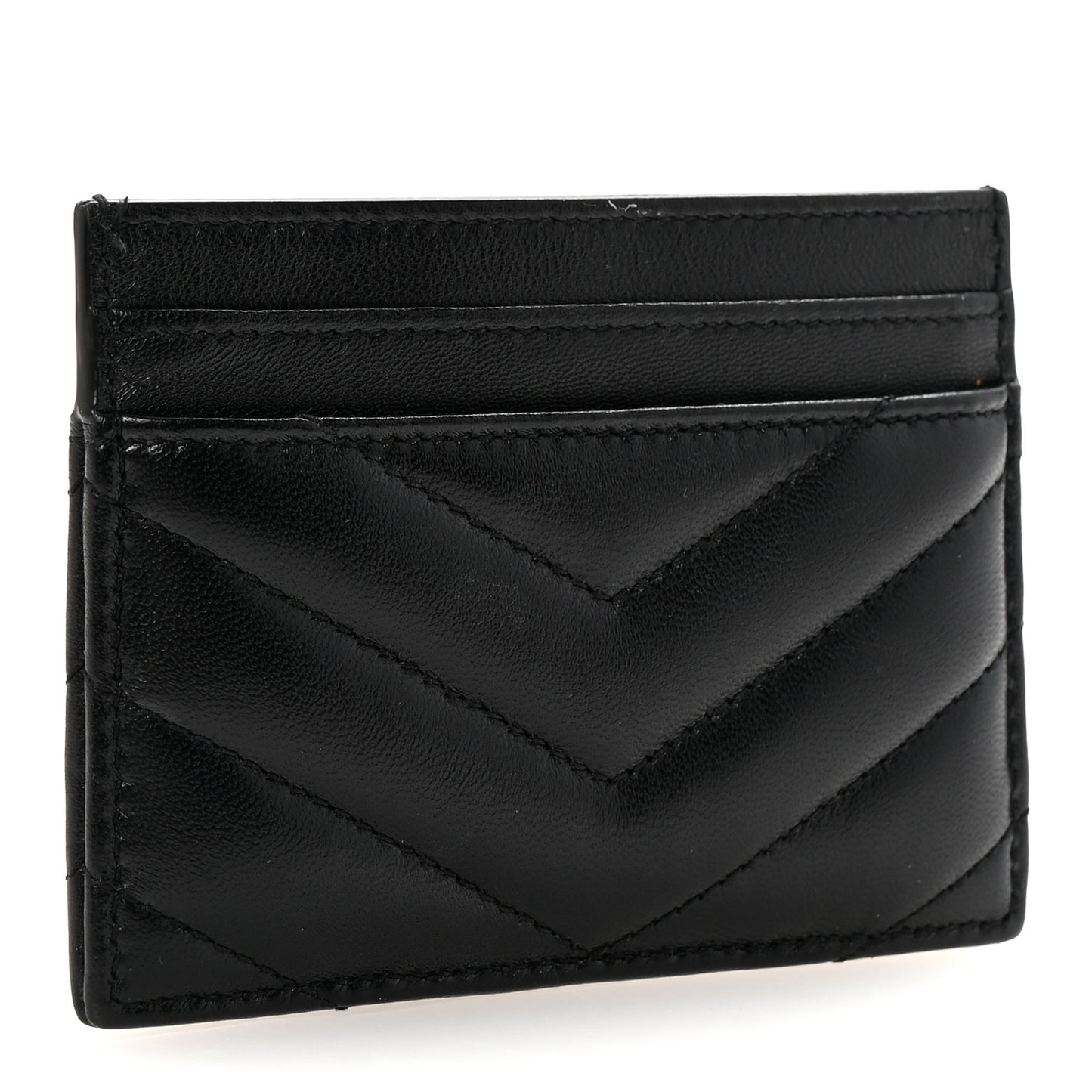 Lambskin Matelasse Chevron Monogram Credit Card Case Black