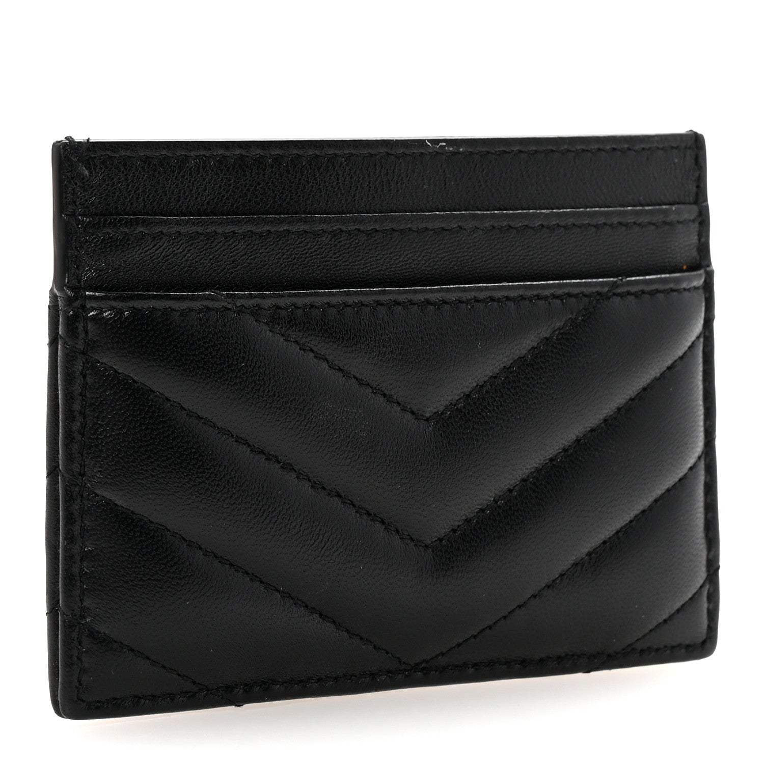 Saint Laurent Lambskin Matelasse Chevron Monogram Credit Card Case Black 3 of 8