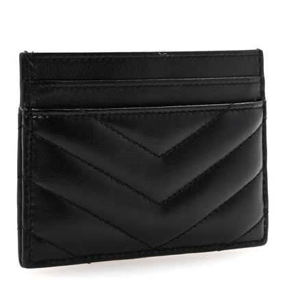 Saint Laurent Lambskin Matelasse Chevron Monogram Credit Card Case Black 3 of 8