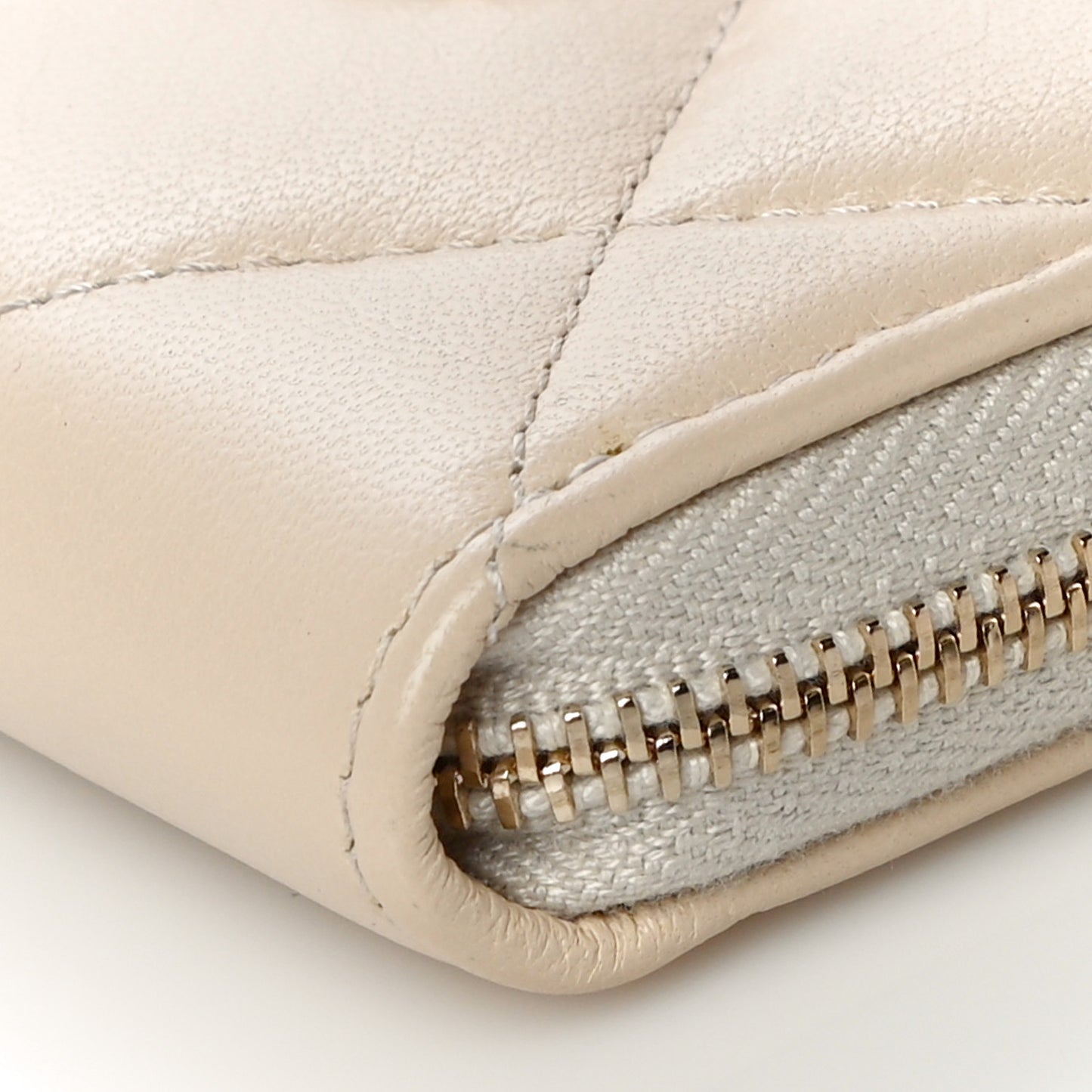 Lambskin Quilted 19 Zip Around Coin Purse Wallet Beige
