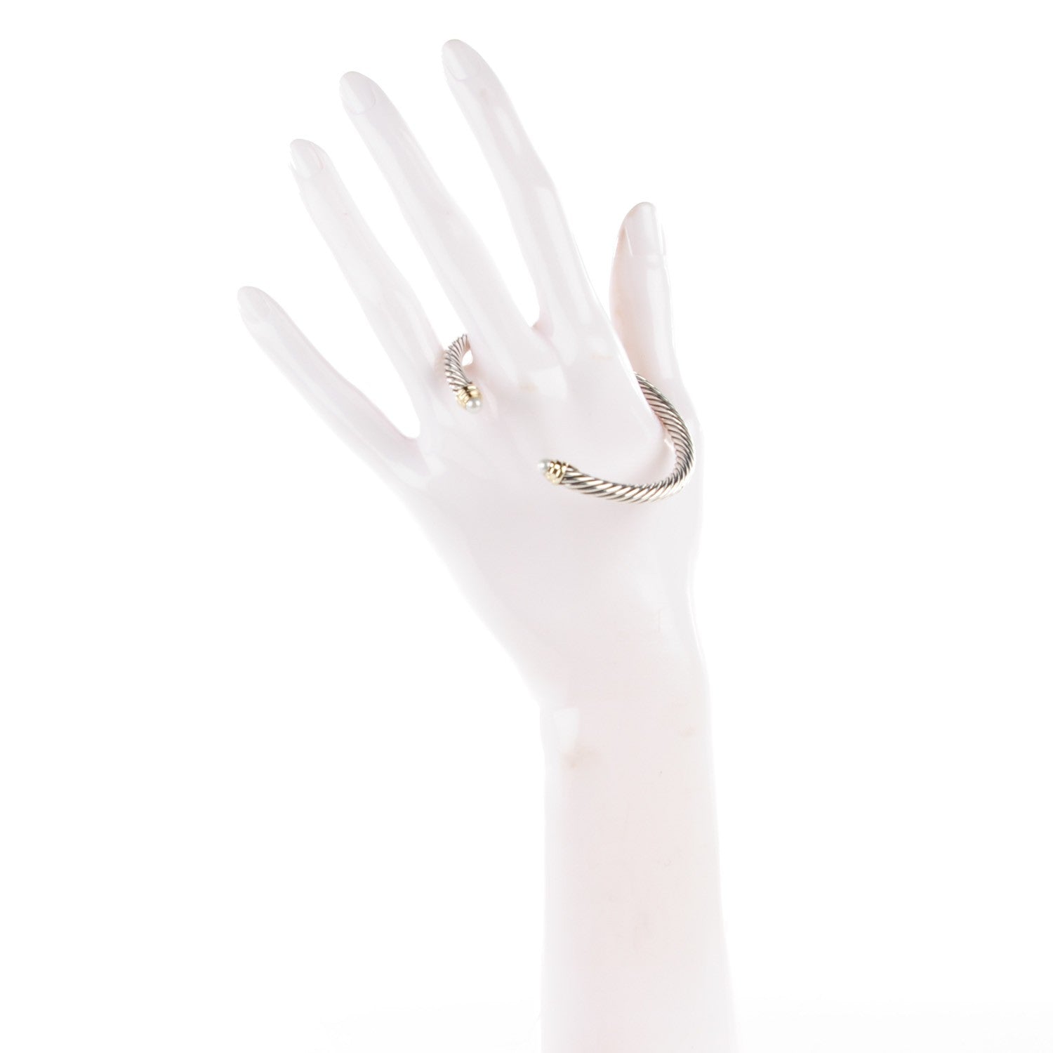 David Yurman Sterling Silver 14K Yellow Gold Pearl 5mm Cable Classics Bracelet 2 of 5