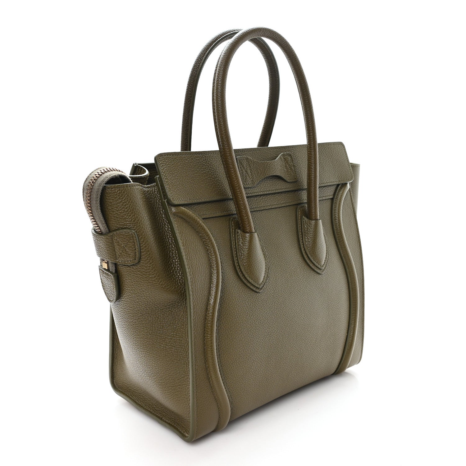Celine Drummed Calfskin Micro Luggage Dark Olive 3 of 10