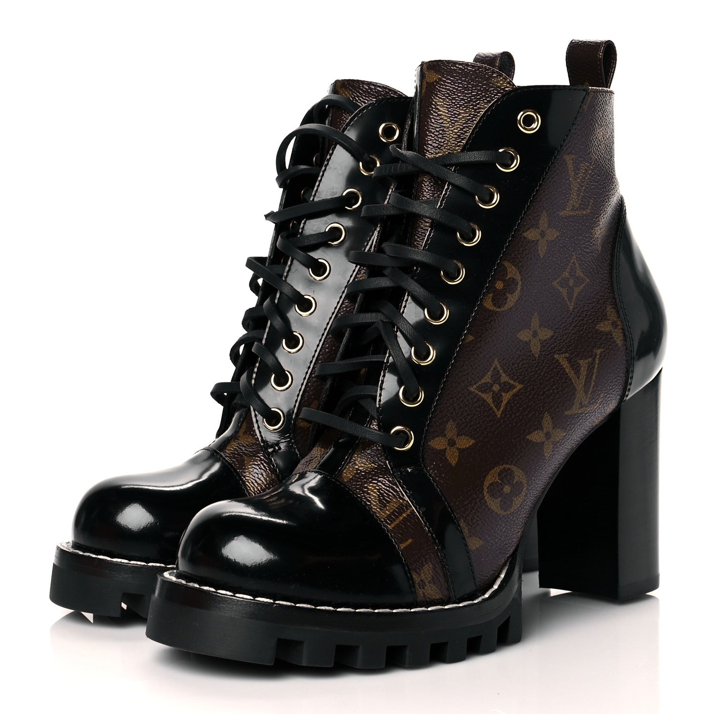 Patent Calfskin Monogram Star Trail Ankle Boots 39.5 Black
