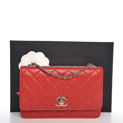 Chanel Lambskin Quilted Trendy CC Wallet On Chain WOC Red 10 of 10