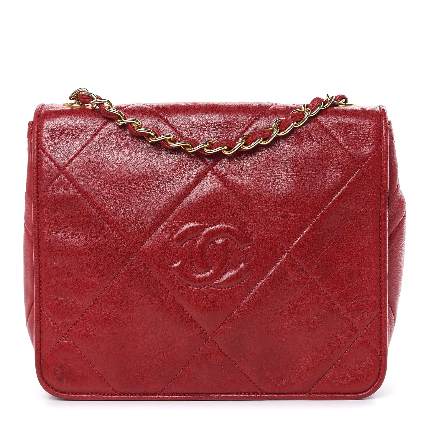 Lambskin Quilted CC Shoulder Bag Red